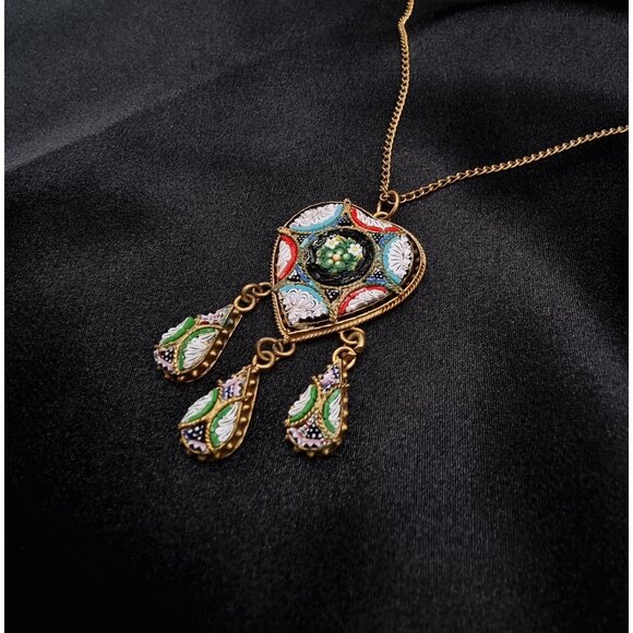 Rare Find Vintage 1930s-1950s Italian Gold Tone Necklace W/ Hand-Painted Micromo - Picture 4 of 7